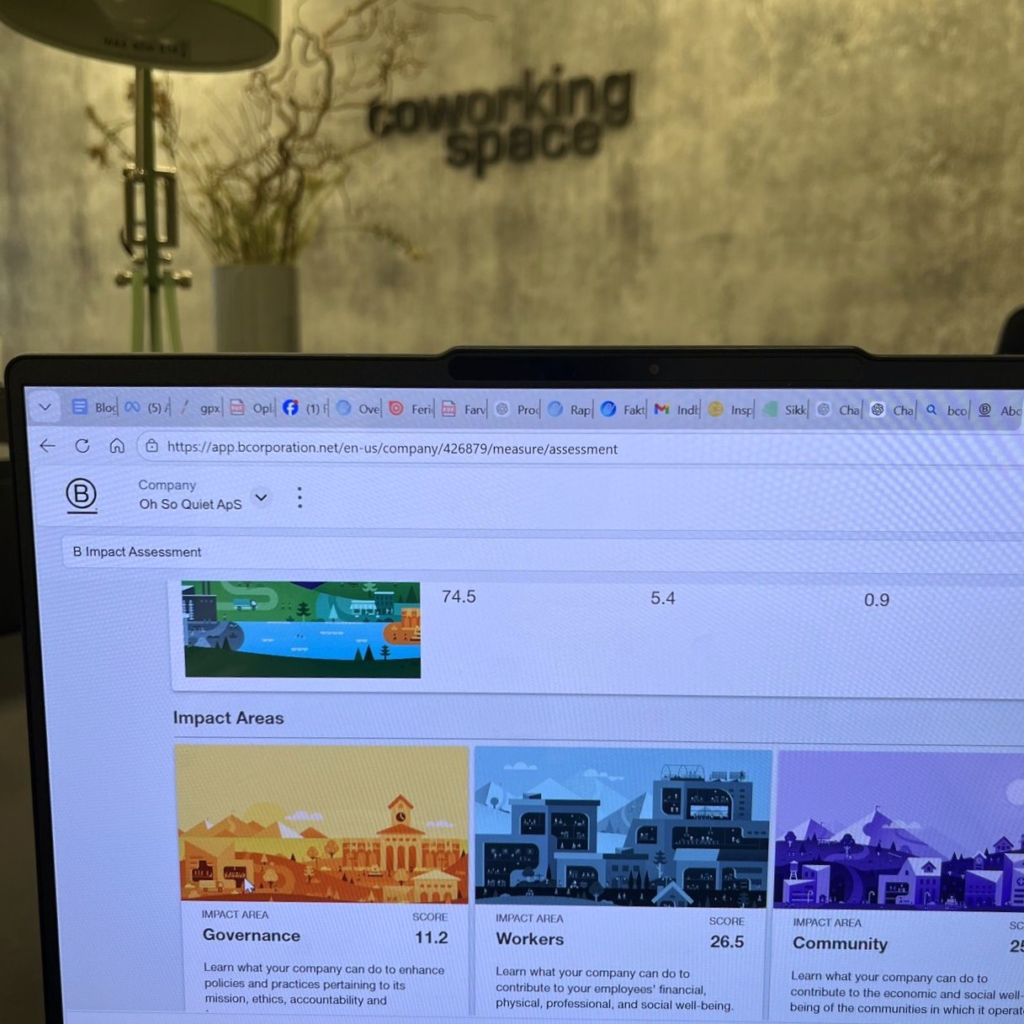 Computerskærm som viser B Corps hjemmeside