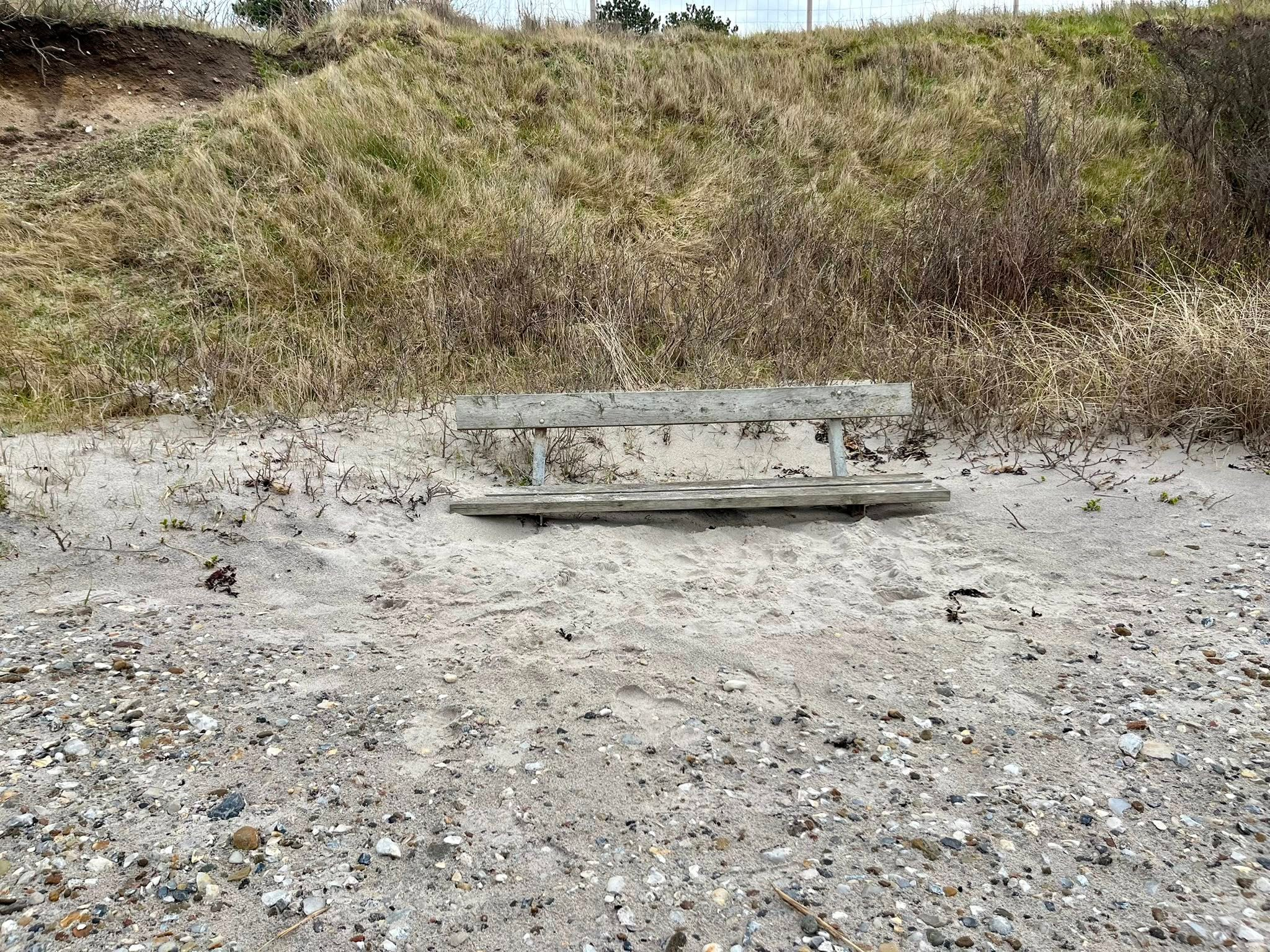 Bænk i sandet på Gåsehage ruten
