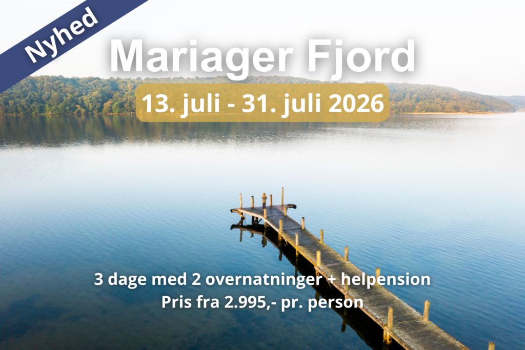 Badebro ud over Mariager Fjord på en skyfri dag