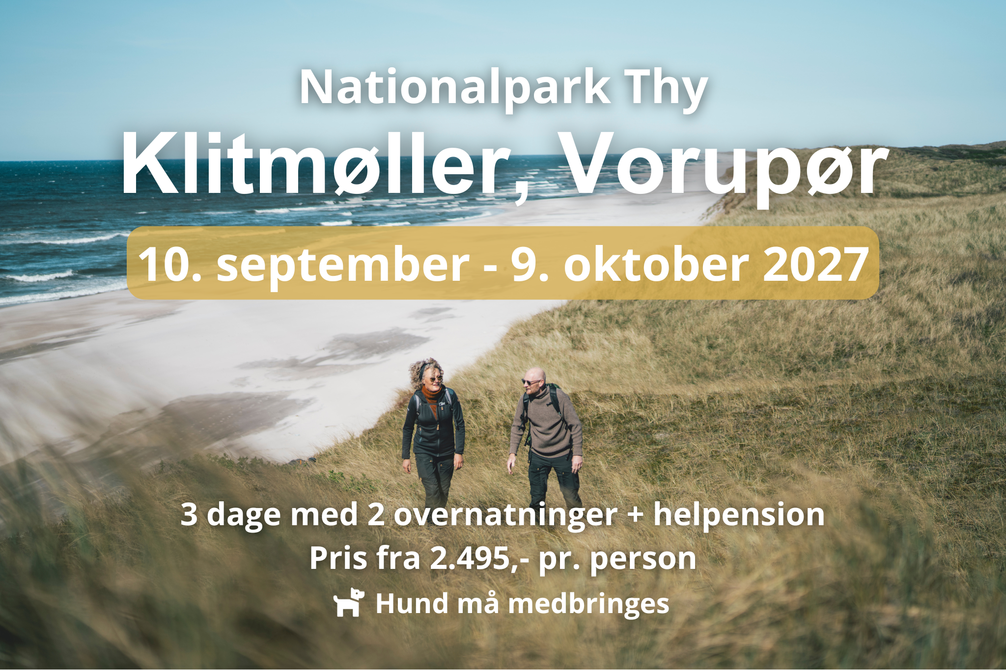 To personer vandrer i klitterne i Nationalpark Thy
